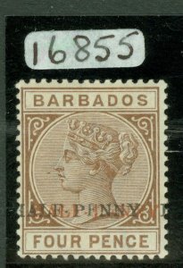 SG 104b Barbados 1892 ‘half-penny’ (type 5) on 4d deep brown with ‘surcharge...