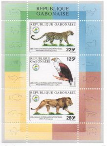 Gabon 2000 Block Protected Animals Wildlife Panther Raptors birds of prey Lion
