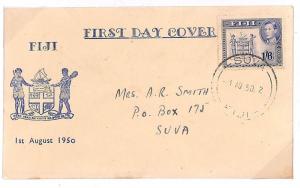 FIJI KGVI First Day Cover Suva 1/6 Scarce Illustrated FDC 1950 {samwells}Y185