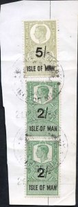 Isle of Man KGVI 2 x 2/- + 5/- Key Plate Type Revenues CDS on Piece