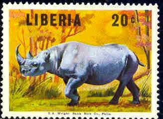 Black Rhinoceros, African Animal, Liberia stamp SC#456 MNH