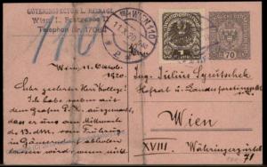 Austria 1921 Deutsch-Oesterreich Upfranked Rohrpost Pneumatic Mail Cover P 66893