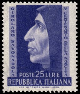 ✔️ ITALY 1952 - GIROLAMO SAVONAROLA  - SC. 609  MNH **