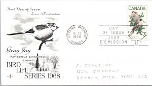 Canada 1968 FDC Gray Jay - Ottawa, Ont - Single - F76656