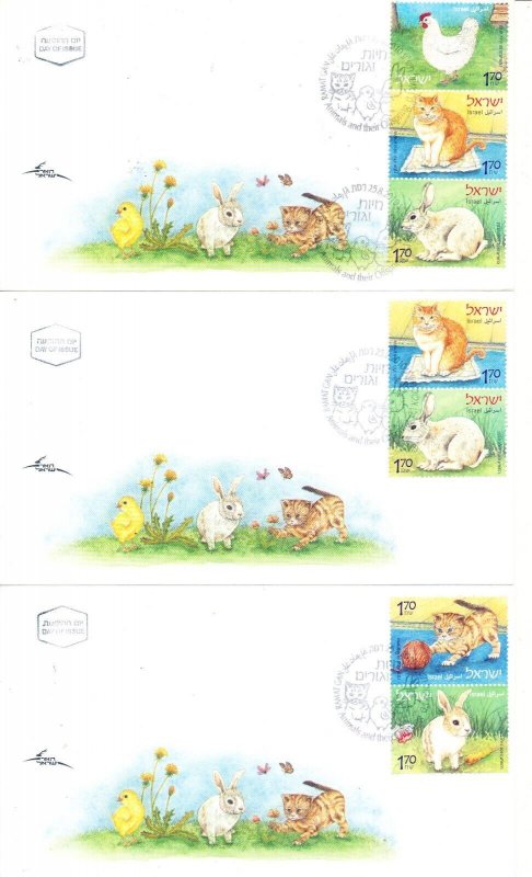 ISRAEL 2010 FAUNA ANIMALS & THEIR OFFSPRING MINI SHEET CUT OUTS SET OF 15 FDC's 