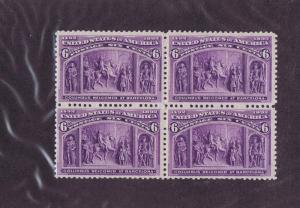 SC# 235 UNUSED BLOCK OF FOUR, 6c OG, 2 LH, 2 NH, COLUMBUS BARCELONA, 1893  