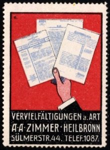 Vintage Germany Poster Stamp A. A. Zimmer Reproductions Of All Kinds