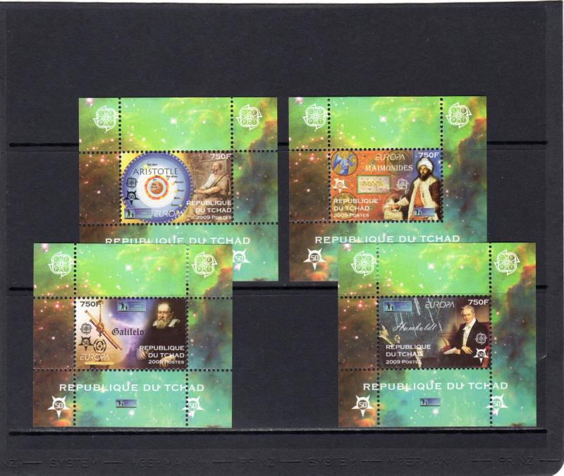 Chad 2009 EUROPA CEPT 50th.Anniversary/ Galileo/Aristotle S/S (4) Perforated MNH