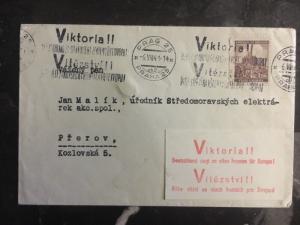 1942 Prague Czechoslovakia Bohemia Victory Label Cover To Prerov