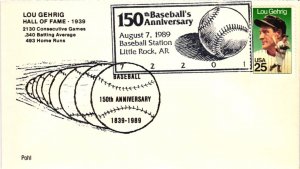 1989 Baseball 150th Anniversary Little Rock, ARK Baseball – Pohl Cachet – Aps