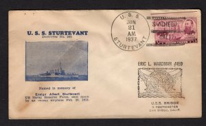 USS Sturtevant (DD-240) 1937 Ted Harrington naval cover with ship info