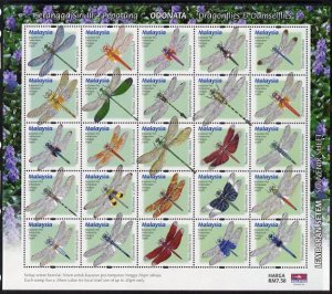 MALAYSIA - 2000 - Dragonflies, Damselflies  - Perf 25v Sheet - Mint Never Hinged