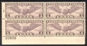 Scott C16, 5c Winged Globe, PB4 #20606 LL, MLH Airmail Beauty, CV $75