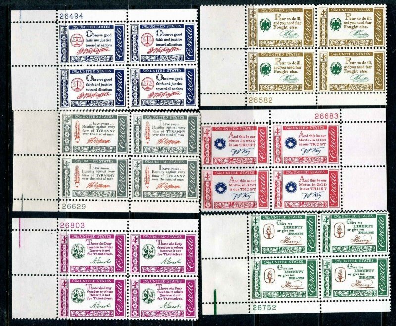 1139 - 1144 American Credo Issue 4¢ Plate Blocks of 4 Stamps MNH