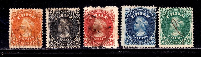 Chile stamps #11 - 15,  used,  CV  $61.00