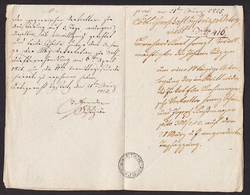 Austria 1825 SFL, script black KLATTAU postmark, embossed Austrian Coat of Arms