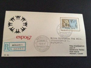 Iceland 1967 Expo 67 Map  stamp first day of issue postal cover Ref 60293 