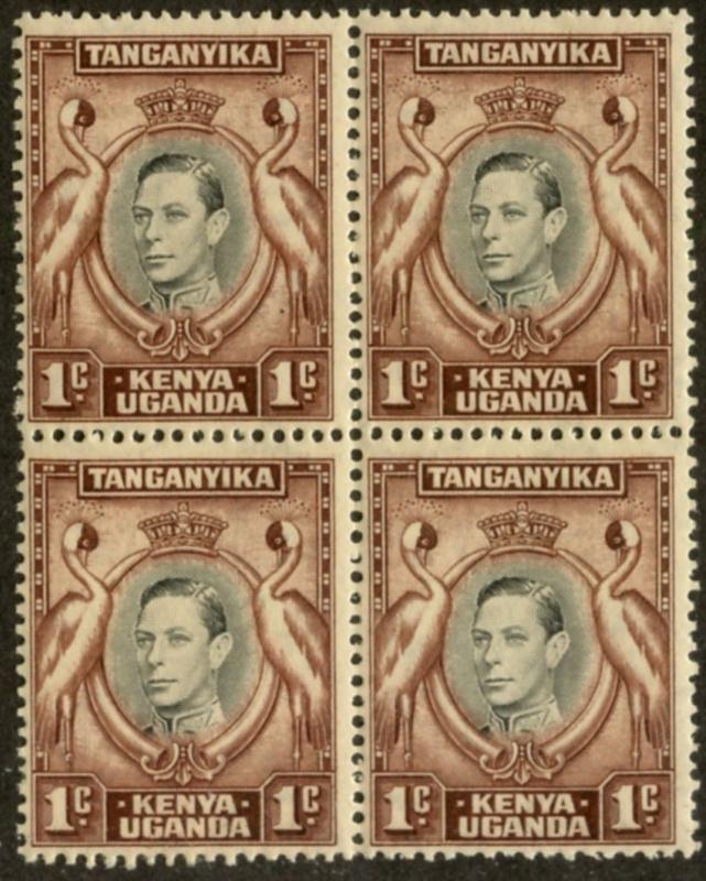 KUT Sc#66a SG#131 Block of 4 1938 KGVI 1c Perf. 13 OG Mint H (one NH)