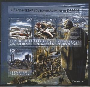 CENTRAL AFRICA  2015 70th ANN OF THE BOMBING OF DRESDEN  SHEET  MINT NH