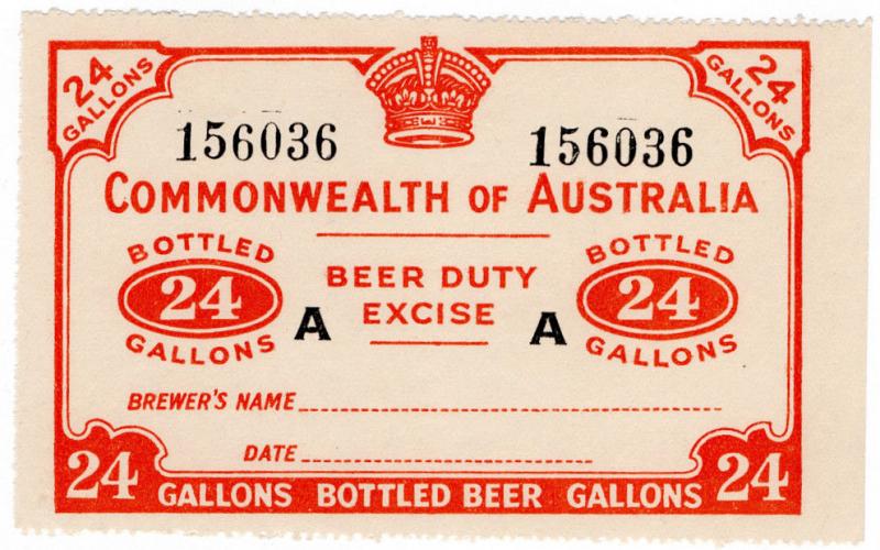 (I.B) Australia Revenue : Beer Duty Excise (24 Gallons) CofA watermark