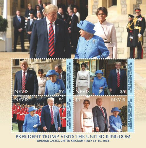 Nevis 2018 - Trump Visits United Kingdom - Sheet of 4v - Scott 1971 - MNH