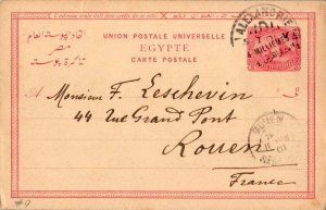 Egypt 5m Sphinx and Pyramids Postal Card 1901 Alexandrie to Rouen, France.