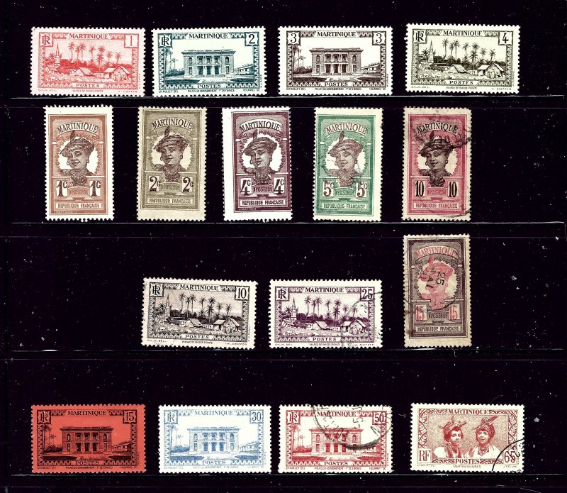 Martinique 16 different used and unused stamps