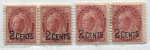 QV 1899 2 cents overprinted on both 1897 and 1898 3 cents mint o.g. hinged pairs