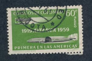 Colombia 1959 Scott C348 used - 60c, airmail stanp & plane