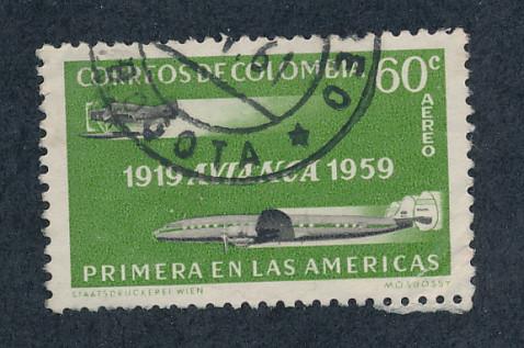 Colombia 1959 Scott C348 used - 60c, airmail stanp & plane