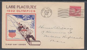 US Planty 716-21 FDC. 1932 2c Lake Placid Winter Olympics, unknown cachet maker