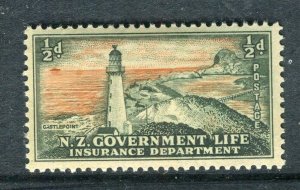 NEW ZEALAND; 1947-65 early Life Insurance Lighthouse issue Mint hinged 1/2d.