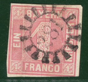 Germany States BAVARIA Stamp Scott.4 Pink 1kr *281* COGWHEEL Used ORANGE106