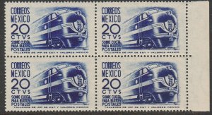 MEXICO Q10 20¢ 1950 Definitive 2nd Printing wmk 300 MINT, NH BLK 4. VF. (307)