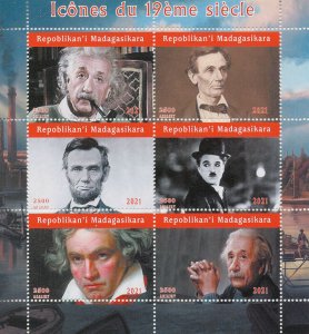 MADAGASCAR - 2021 - Icons of 19th Century - Perf 6v Sheet - Mint Never Hinged