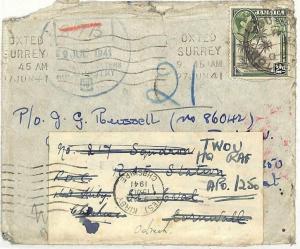 Jamaica WW2 PILOT Cover 1941 Forwarded AIR MINISTRY *RAF St.Eval* Cornwall AB101