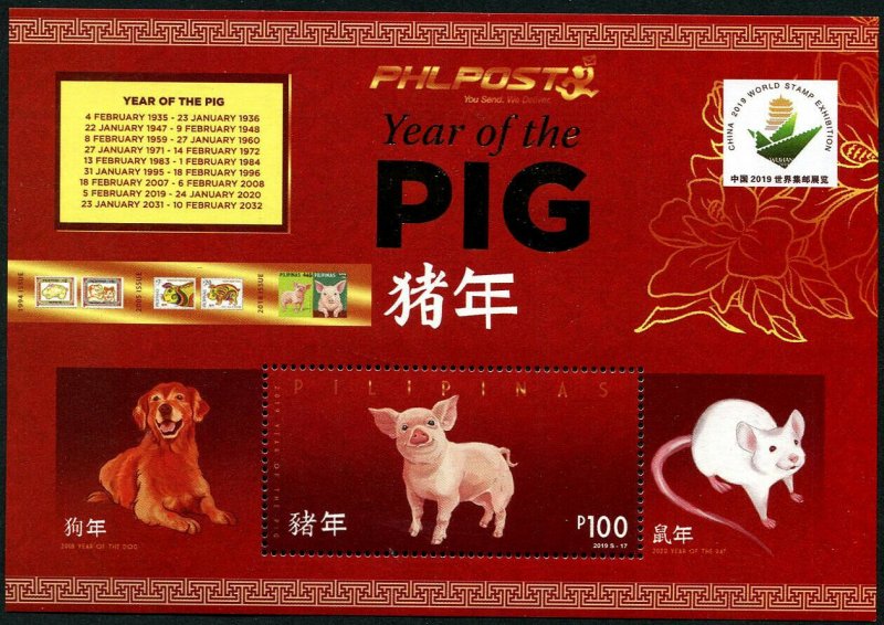 HERRICKSTAMP NEW ISSUES PHILIPPINES Sc.# 3819q Year of the Pig S/S II China Ovpt