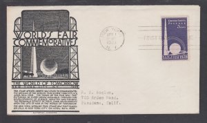 US Planty 853-10 FDC. 1939 NY World's Fair,  Anderson cachet, VF