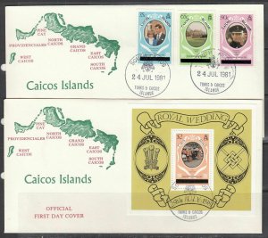 Caicos Islands Scott 8-11 FDC - 1981 Royal Wedding