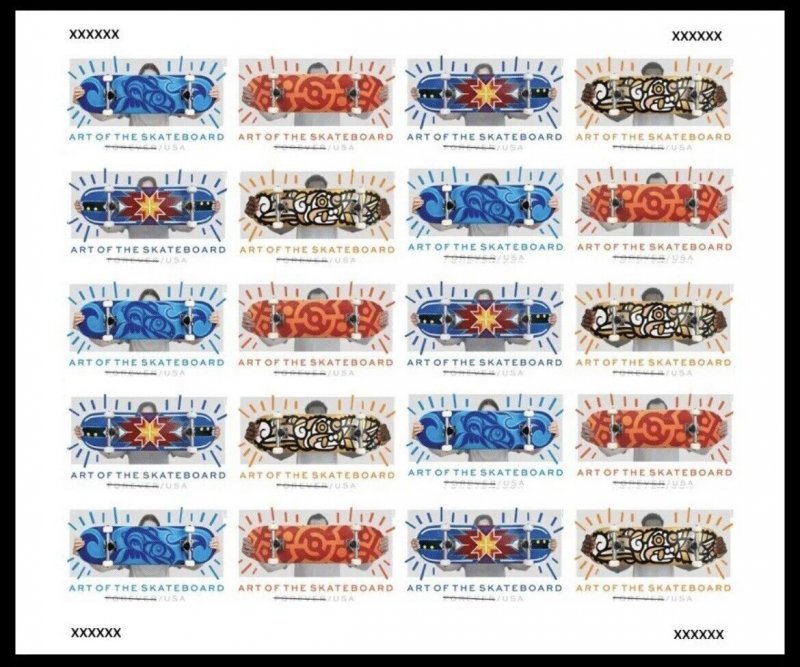 US Art of the Skateboard NDC/Imperf sheet of 20 Stamps MNH 2023