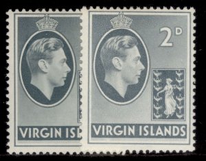 BRITISH VIRGIN ISLANDS GVI SG113 + 113a, 2d PAPER VARIETIES, M MINT. Cat £11.