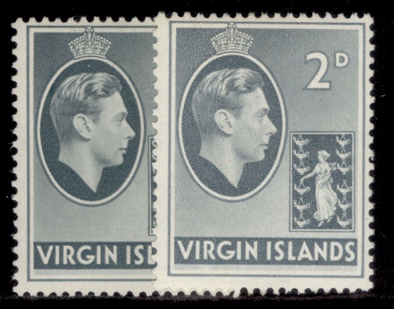 BRITISH VIRGIN ISLANDS GVI SG113 + 113a, 2d PAPER VARIETIES, M MINT. Cat £11.