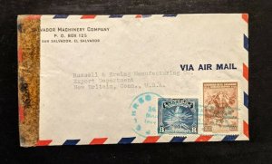 1944 San Salvador El Salvador Censored Airmail Cover to New Britain CT USA