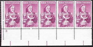 US #1932 MNH Plate # strip of 5.  Babe Zaharias.