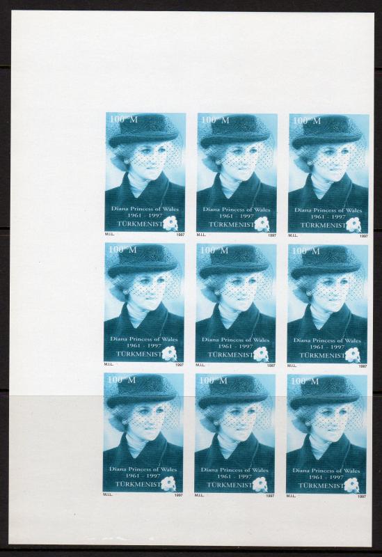 Turkmenistan 1997 YT#57 DIANA PRINCESS OF WALES 3 Sheetlets Color Proofs MNH