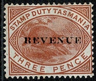 TASMANIA QV 1900 3d CHESTNUT optd REVENUE UNUSED (MH) SGF34 Wmk.w16 VGC