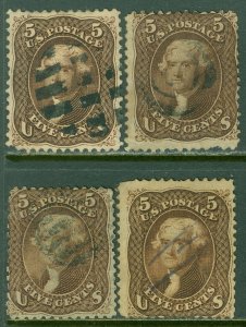 EDW1949SELL : USA 1863 Sc #76. 4 stamps Used Minor faults Light cancels Cat $480