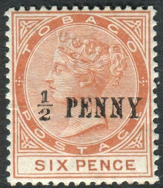 TOBAGO-1887 ½d on 6d Orange Brown.  A mounted mint example Sg 28