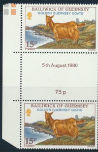 Guernsey  SG 219  SC# 211  Goats   Gutter pair Mint Never Hinged see scan 