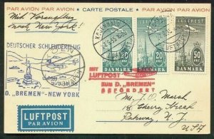 DENMARK 1935 Catapult card via Bremen to NY - only 11 from Denmark flown, VF